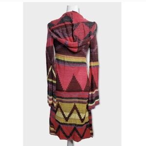 Free People Women's Sz Small Lima Aztec SOUTHWESTERN HOODED Long Cardiacon Knit